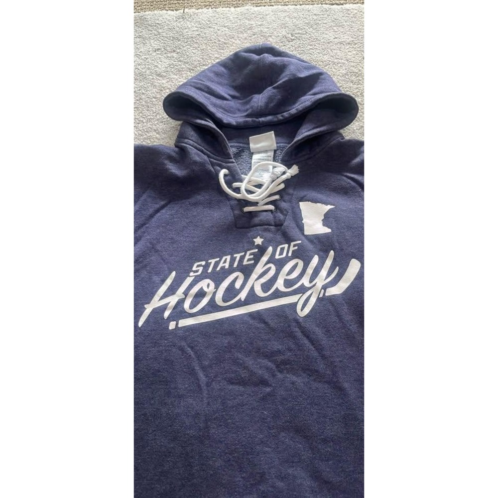 NHL Minnesota State of Hockey Lace Up Hoodie Navy Blue Pullover Small 4/6
